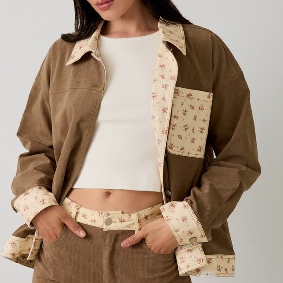 COMING SOON TAKE A HIKE FLORAL CORDUROY JACKET - Picture 1 of 2
